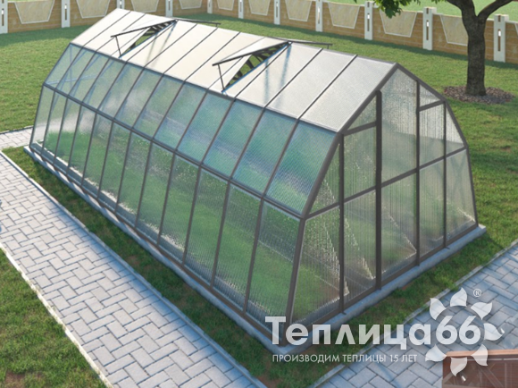 Теплица Рада Каспий из поликарбоната, 4х8 метров, графитовая